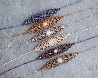 Macrame boho bracelet, healing gemstone bracelet, woven bohemian bracelet, natural stone jewelry, womens crystal jewelry, gift for her