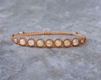 Citrine Macrame Bracelet - Handmade Crystal Healing Jewellery, Adjustable Boho Gemstone Bracelet