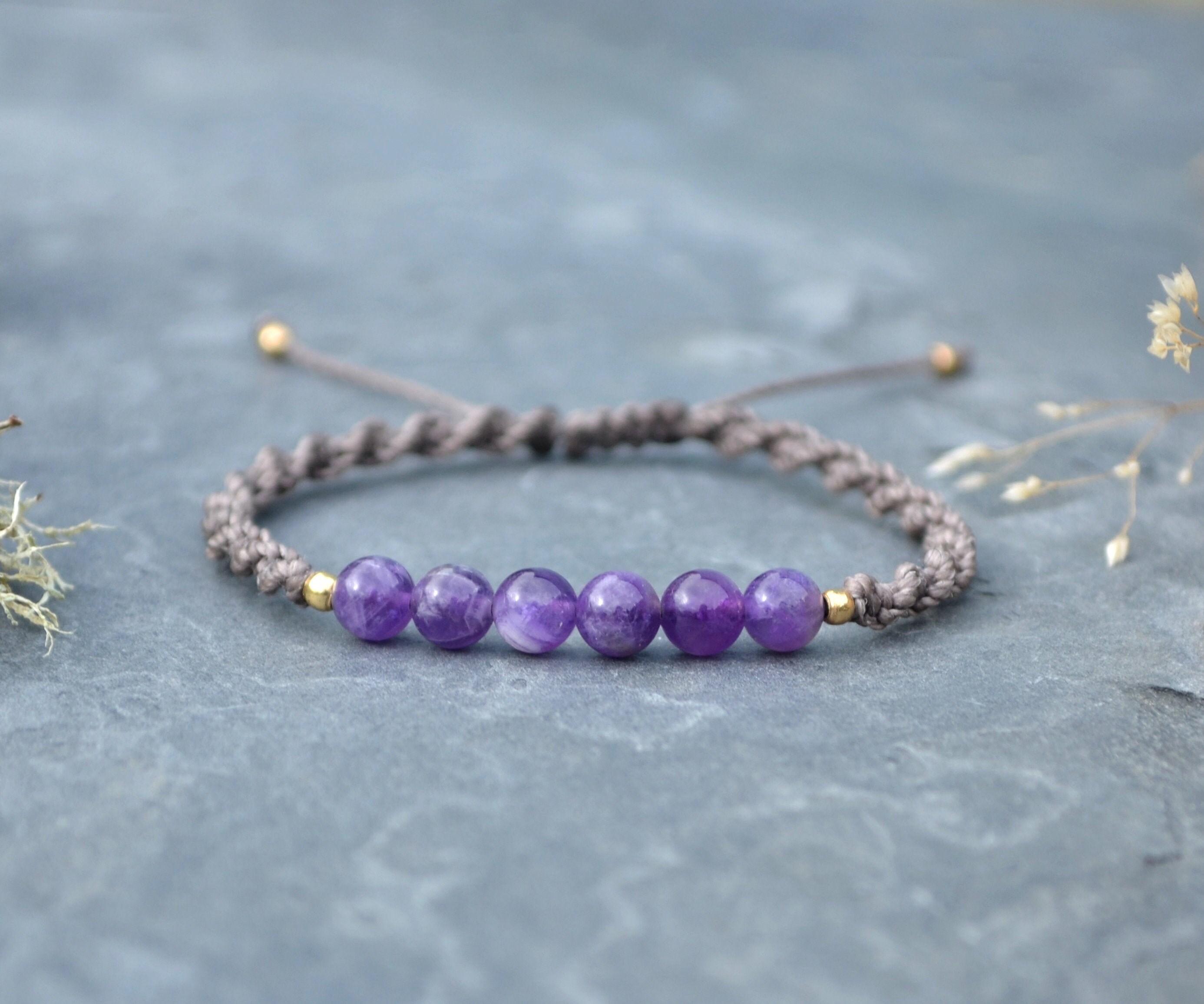 Pulsera Tejida De 10 Mm Redondeada Cuentas De Amatista De De Pulsera Tejida De 10 Mm Redondeada Cuentas De Amatista De De