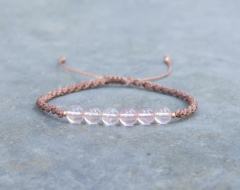 Handmade Rose Quartz Macrame Bracelet – Boho Crystal Jewellery Gift for Women