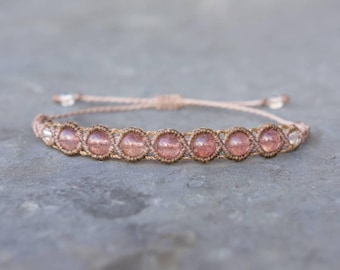 Strawberry Quartz Macrame Bracelet – Handmade Healing Crystal Jewellery