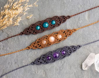 Handmade Macrame Bracelet with Gemstones – Boho Jewellery, Healing Crystals, Gift for Her