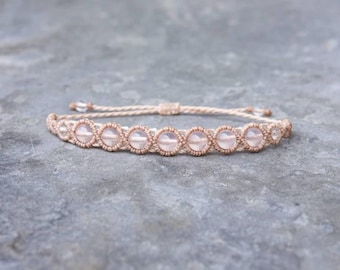Rose Quartz Bracelet – Healing Crystal Jewellery, Handmade Gemstone Macrame Bracelet, Boho Gift for Her