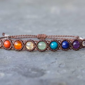 Pulsera de los 7 chakras, pulseras de cuentas de macramé, joyería de cristal curativo, regalos de yoga espiritual, mala de energía con piedras preciosas, joyería boho hippie