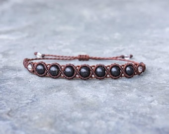 Shungite Bracelet for Protection – Genuine Black Shungite Gemstone, Grounding Energy, Boho Macrame Jewelry Gift
