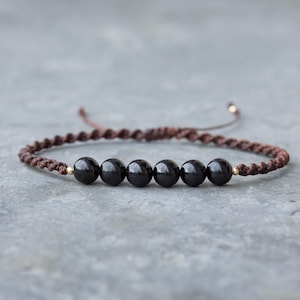 Black Tourmaline Macrame Bracelet – Handmade Gemstone Bead Jewellery, Protection & Grounding Gift