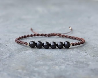Black Tourmaline Macrame Bracelet – Handmade Gemstone Bead Jewellery, Protection & Grounding Gift