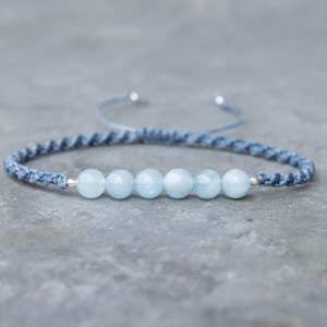 Handmade Aquamarine Bracelet – Sterling Silver Beads, Dainty Macrame Jewelry, Grounding Gemstone, Boho Stacking Bracelet, Gift for Her
