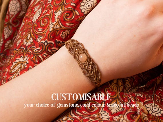 Bracciale in pietra naturale colorata stile bohémien intrecciato