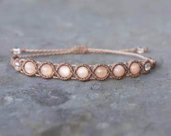 Peach Moonstone Bracelet – Handmade Macramé Jewellery for Calming & Emotional Balance