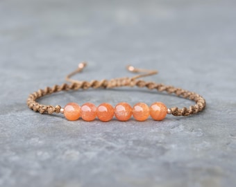Sunstone Macrame Bracelet – Handmade Rose Gold-Filled Bead Jewellery, Adjustable Boho Chic Gift for Her