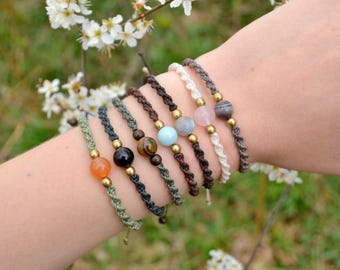 Pulsera bohemia de piedras preciosas, joyería de cristal curativo, regalo para ella, pulsera bohemia para mujer, regalos de amistad, joyería con piedras de nacimiento