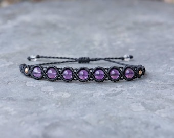 Amethyst Macrame Bracelet – Handmade Boho Crystal Jewellery for Healing & Protection