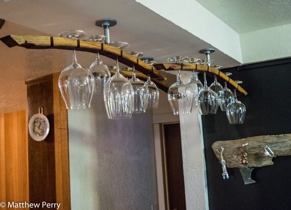 Rustikale Glas Wein Rack Einzigartige Glas Wein Halter Fass Daube Fur 6 Glaser Decke Montiert Von Stahl Rohr Grosse Wohnkultur Bauernhausdekor