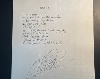 above - handwritten and signed poem