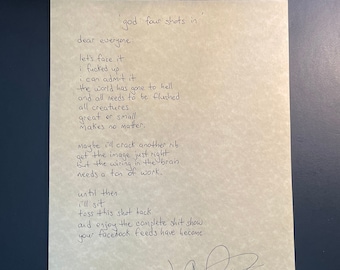 god: four shots in - handwritten and signed poem