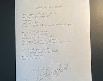 scotch drinker's lament - handwritten and signed poem