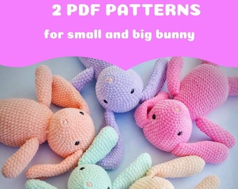 SET mit 2 PDF-Mustern für kleine und große HASE, gehäkeltes süßes Kawaii-Amigurumi-Plüschtier-Maskottchen, Englisch, polnische PDF-Datei