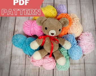 Paterrn klassischer TEDDYBÄR, gehäkeltes süßes Kawaii-Amigurumi-Plüschtier-Maskottchen Englisch, PDF-Datei