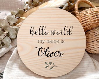Personalised Baby Name Announcement Plaque | Hello My Name Is Sign | Newborn Photo Prop | Baby Arrival Sign | Nursery Keepsake