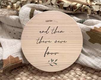 And then there were four (three, five) wooden sign, baby reveal announcement plaque.