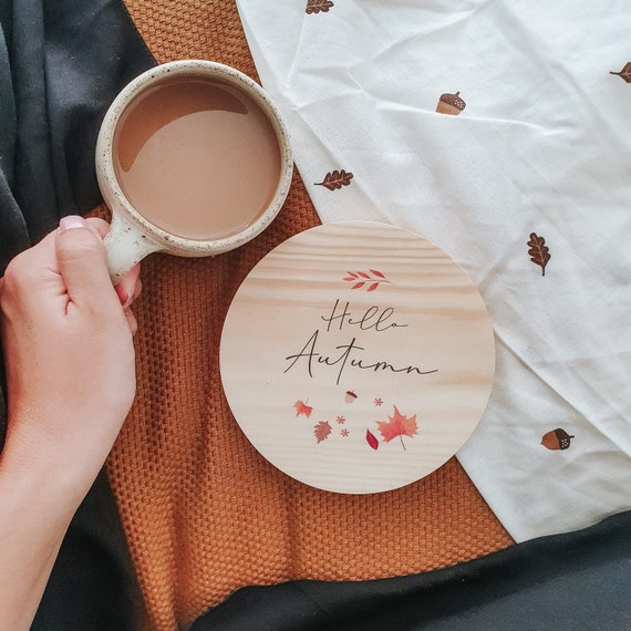 Hello Autumn sign - Autumnal print, Fall wall plaque.