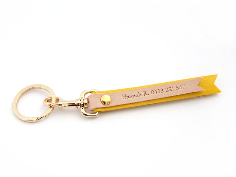 Yellow leather custom made keyring, Personalized keychain, Customized keyring, Anniversary gifts, Personalised gift, Unique gifts 