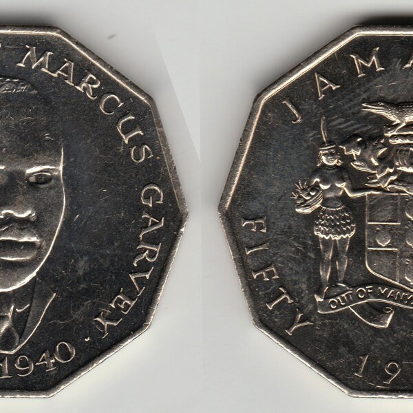 Marcus Garvey on Jamaica 10 Sided 50 Cents Coin of 1986 (70th Anniversary Coming to America) Great for Jewelers Coin-Cutters Hobbyists etc