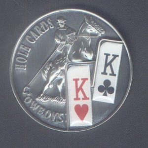 Texas Hold &#39;Em Colored Copper Zinc Limited Edition Genuine New Coin from American Palau, Cowboy Poker Hole Cards with King of Hearts & Clubs