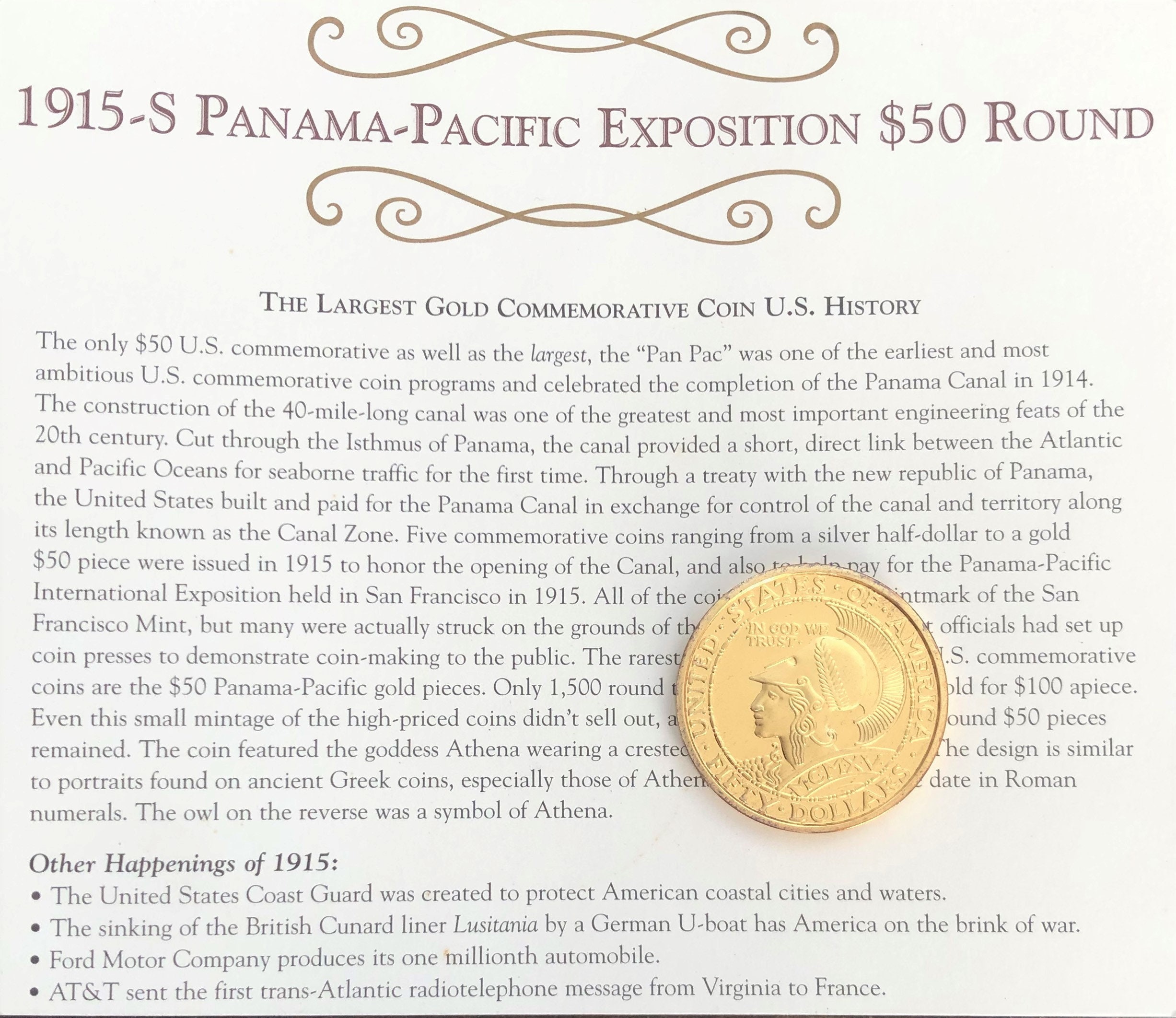 America's Rarest; 1915-S Panama Pacific Exposition (owl & Helmeted