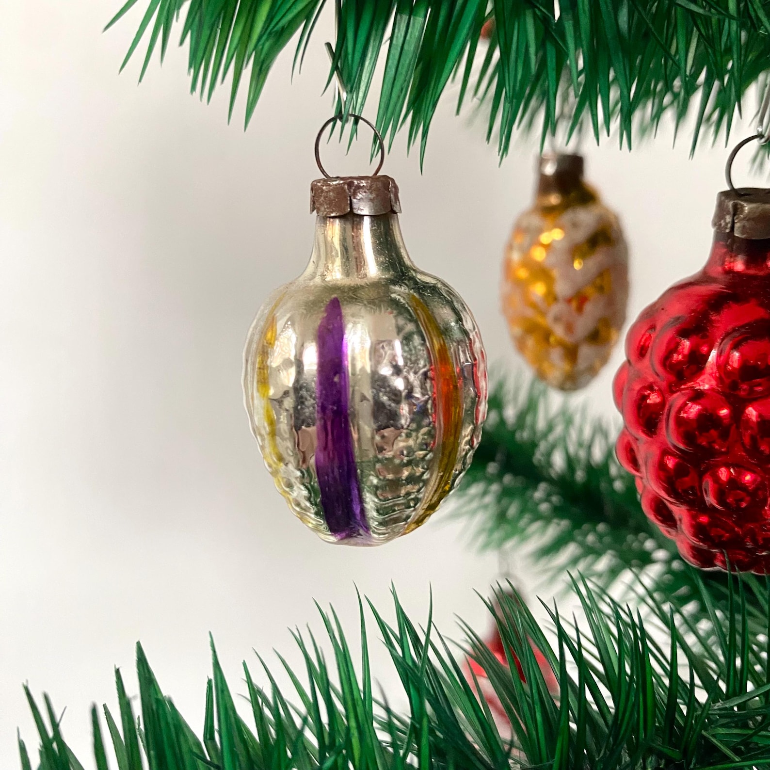 Vintage Striped Feather Tree Ornament