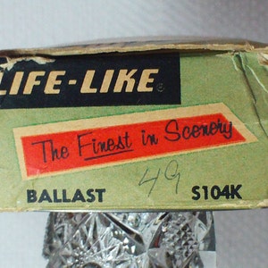 1969 Life-Like Ballast, original box and rare 'green' rock/ballast, one owner, toy, 49 cents, collectible, 1969, hustler, switch, engine