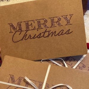 Merry Christmas Notecards, Set of 5 Embossed Holiday Cards, Blank Inside, Hand Stamped