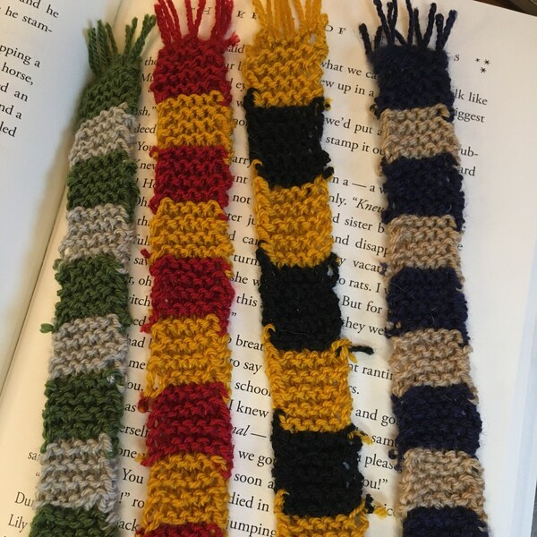 House Scarf Bookmarks, Hand Knit Book Scarf, Potter, Magic, Gift Idea for Book Lover, Stocking Stuffer