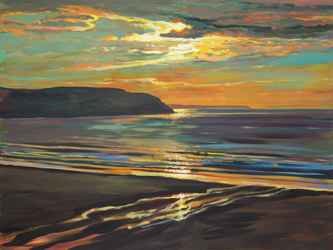 Woolacombe Gold Sunset Beach Art Print - Etsy
