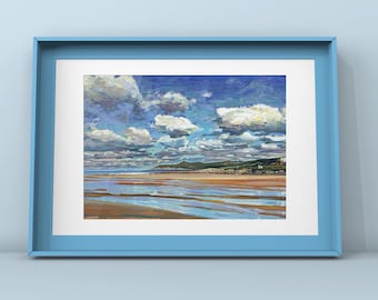 Woolacombe North Devon Beach Art Print Shifting Sands - Beach Prints from an original gouache painting by North Devon Coast artist Steve PP