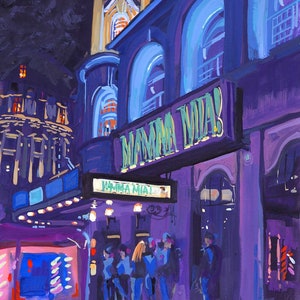 After The Show West End London Picture Theatreland Stage Art Novello Theatre Painting London Street Scene Print Neon Signs Theatre Musical