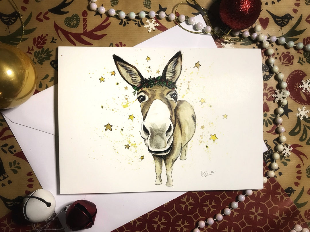 Donkey Christmas Card. Daphney the Donkey. Blank Card. Etsy UK