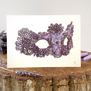 Masque de dentelle A6 aquarelle carte de vœux