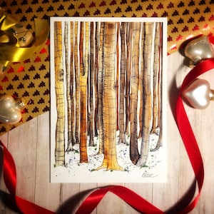 Woodland Christmas Card. Christmas Card. Trees. English Countryside. Greetings card. A5 Card. Blank Card.
