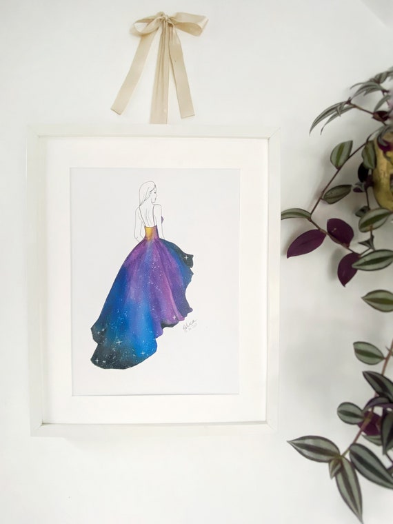 Galaxy Dress Art Print | A3 Wall Art | Fashion Design Art