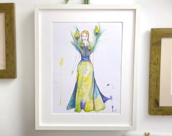 Watercolour Peacock Design Print A3