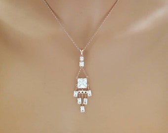 Cubic Zirconia necklace,crystal necklace,CZ necklace,gold necklace,rose gold necklace,silver necklace,wedding necklace,elegant necklace