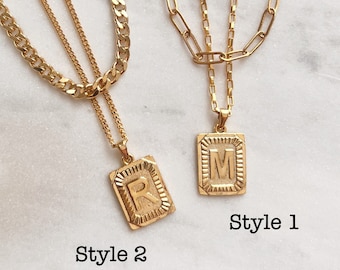 Layered Gold Initial Tag Necklace Gold Chain Necklace Custom Jewelry Personalized Gift For Her Name Necklace Letter Jewelry Engraved Tag