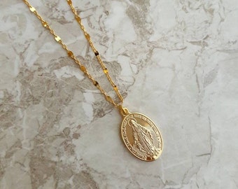 Miraculous Medal Necklace Gold Saint Mary Necklace Virgin Mary Necklace Religious Jewelry Gold Medallion Necklace Religious Pendant Necklace