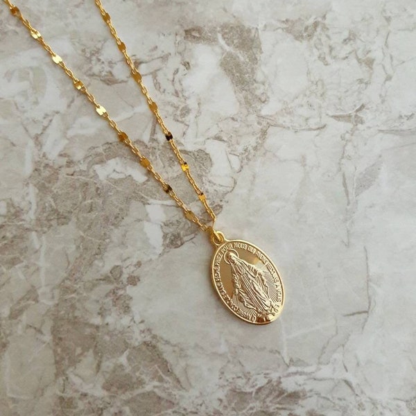 Wunderbare Medaille Halskette Gold Heilige Maria Halskette Jungfrau Maria Halskette religiöser Schmuck Goldmedaillon Halskette religiöse Anhänger Halskette