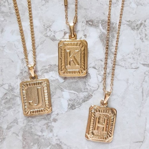 Gold Plated Square Initial Necklace - Etsy