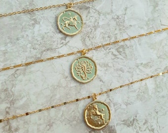 Gold Zodiac Necklace Horoscope Necklace Star Sign Necklace Gift For Her Gold Choker Necklace Gold Pendant Necklace Astrology Necklace