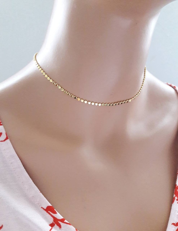 Gold Chain Choker Necklace 24K Gold Plated Chain Necklace Delicate