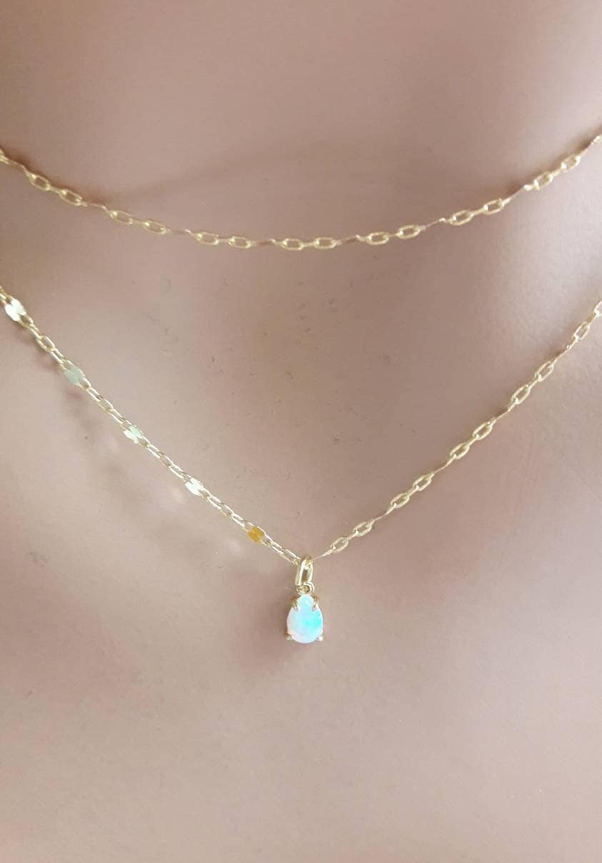 White Opal Pendant Necklace16k Gold Plated Chain - Etsy